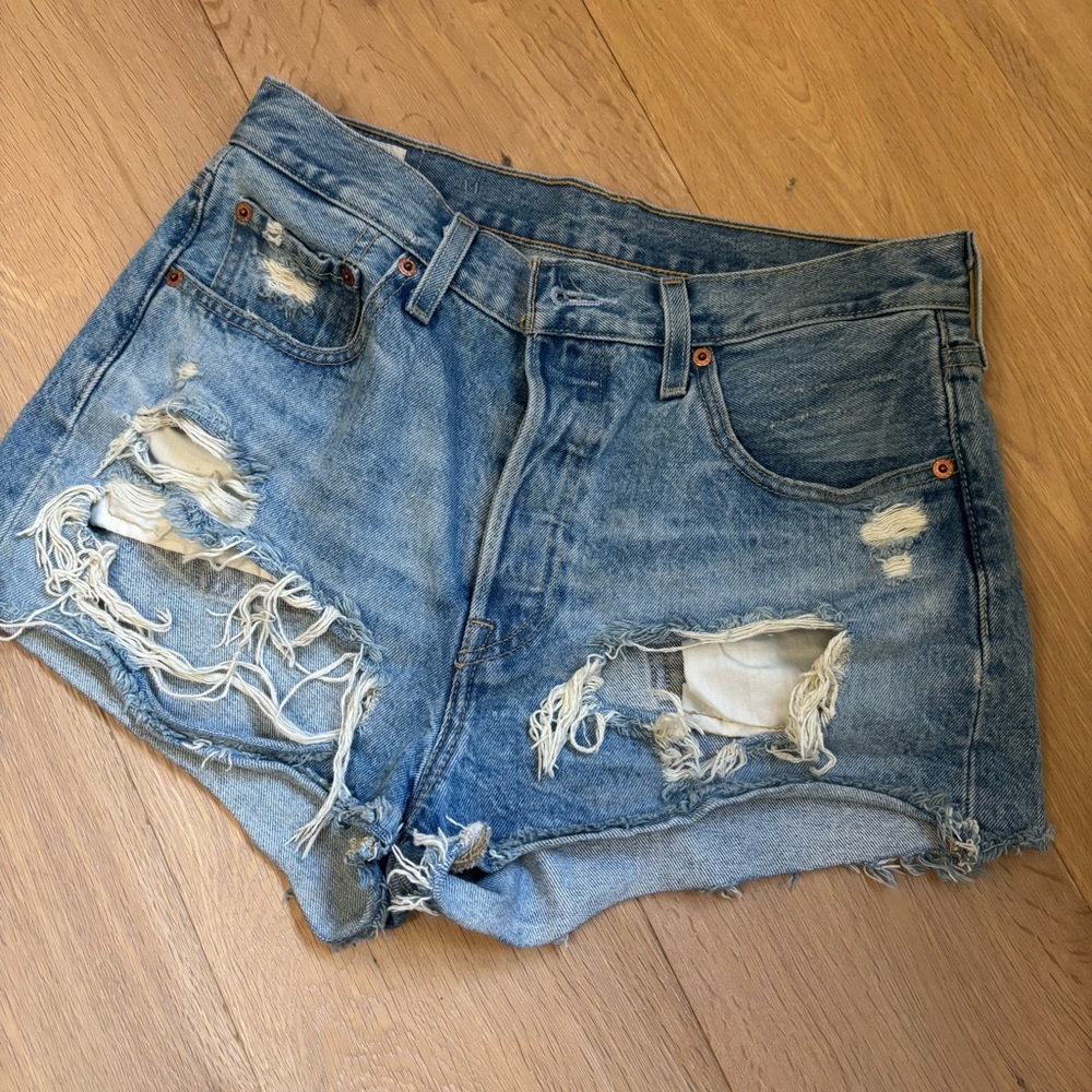 Levi's High waisted button fly Blue Distressed Jean Shorts